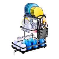 Genérico - Escurridor De Platos Estante Secaplatos 3 Niveles Negro