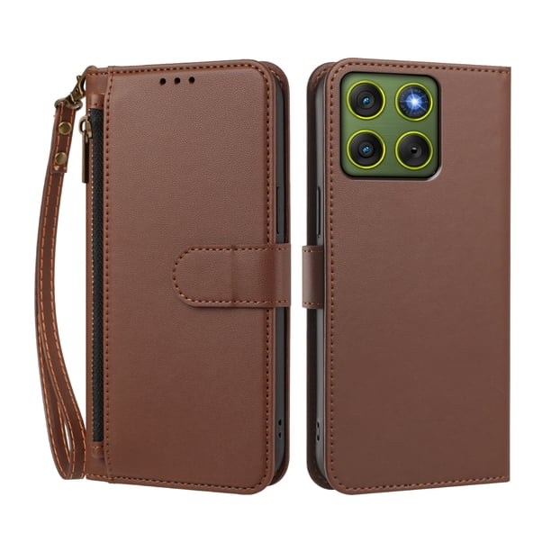 Funda Tipo Billetera para Motorola Moto Edge 70 5G con Soporte y Bolsillo con Cierre Marrón