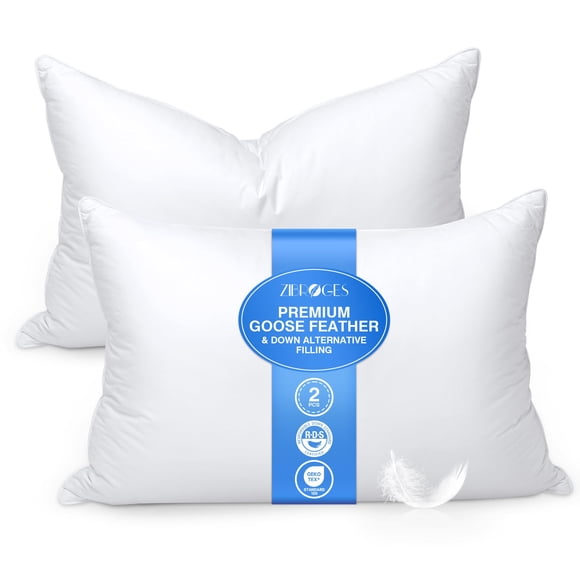 Almohada zibroges tamaño Queen, juego de 2 con plumas y plumón