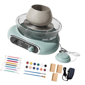 Magideal - Mini Kit De Rueda De Cerámica, Máquina Para Hacer Cerámica Con Pétalos De Pie, Rueda Eléctrica Compacta Para Arcilla Para Niños Y Adultos, Suministros Verde