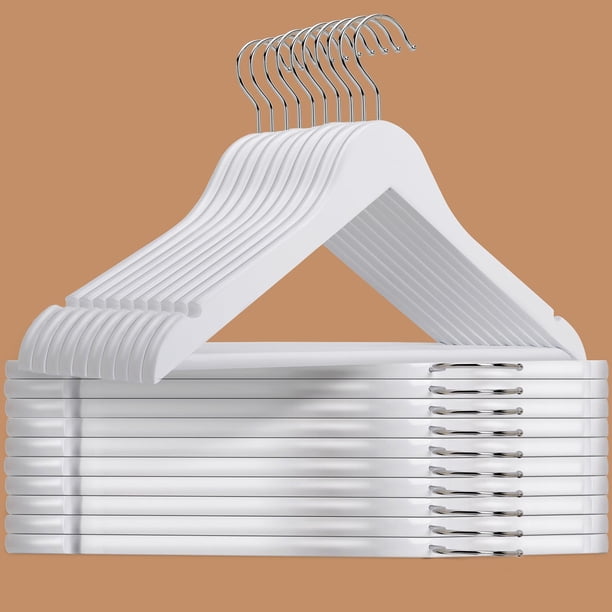 Perchas de madera Amber Home White, paquete de 20 con barra antideslizante para pantalones