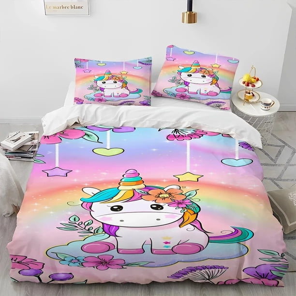 Rainbow Unicorn CuteBedding Set Duvet Cover Bed Set Quilt Cover Pillowcase Comforter Boys Adult