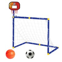 Magideal - Aro De Baloncesto Con Portería De Fútbol, Portería De Fútbol Plegable, Soporte De Baloncesto Para Niños Y Niñas, Juguetes Interactivos Para Padres E Rojo