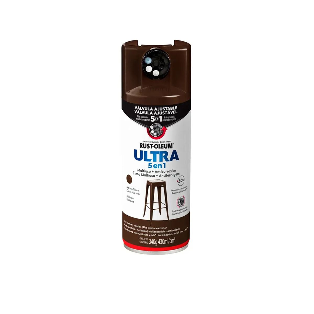 Rust-oleum - Pintura En Spray Ultra 5 En 1 Multisuperficie Anticorrosiva Marrón Cuero Brillante 340 G