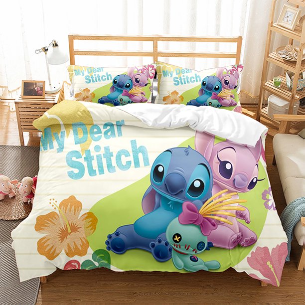 Stitc-h 3 Pcs Comforter Set with 2 Pillowcases,Sti-tch Bedding Set Sheet Set for Kids Adults,All Season Lightweight
