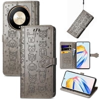 Funda Cartera Foxdock Para Honor X9B , Flip Pu Con Relieve De Gatos Y Perros, Tarjetero Y Soporte