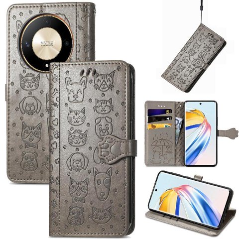 Funda Cartera Foxdock Para Honor X9B , Flip Pu Con Relieve De Gatos Y Perros, Tarjetero Y Soporte