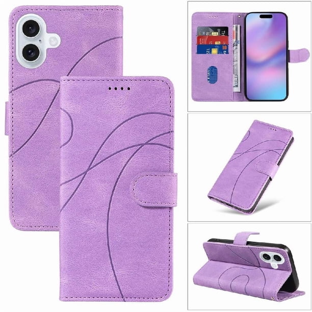 Funda tipo cartera con tapa para iPhone 17 con tarjetero, soporte y cubierta magnética Morado