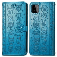 Funda Cartera Foxdock Para Samsung Galaxy A22 5G , Flip Pu Con Relieve De Gatos Y Perros, Tarjetero Y Soporte