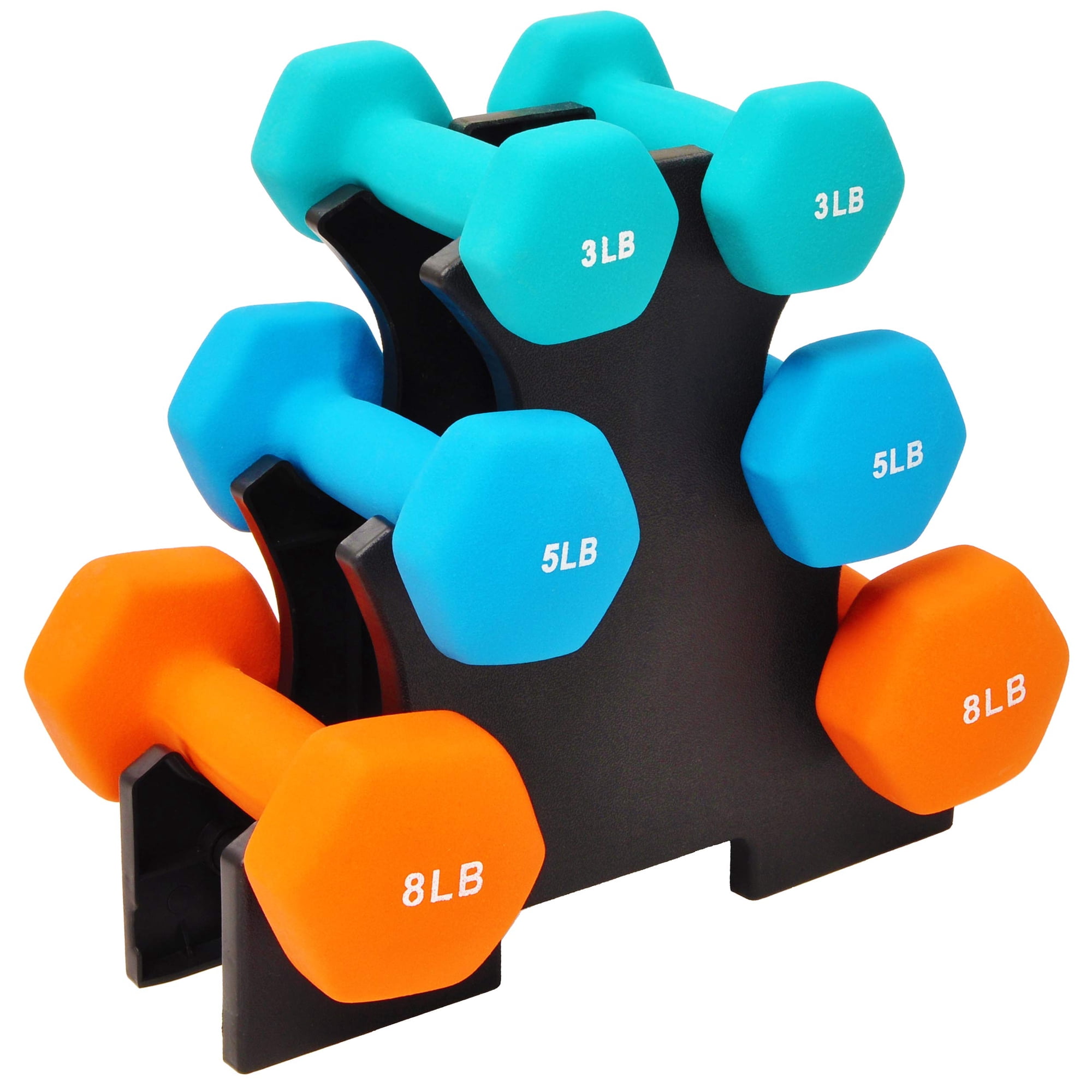 Set De Mancuernas Fitvids De Neopreno De 3/5/8 Lb Con Soporte