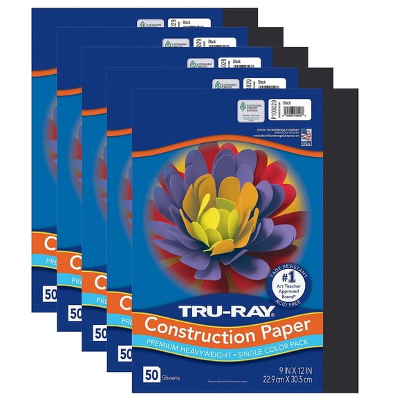 Papel de construcción Tru-Ray negro, 23 cm x 30 cm, 250 hojas