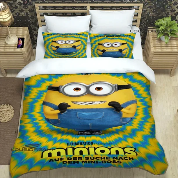 v1173 Bed Sheets Cartoon M-Minions printed Bedding Sets exquisite bed supplies set duvet cover comforter set bedding set luxury Birthday Gift 3-Piece Bedding Set (1 Duvet Cover + 2 Pillow Shams) Bed S