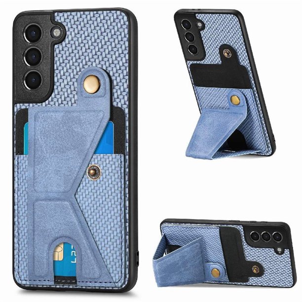 Funda Resistente para Samsung Galaxy S21 con Tarjetero y Soporte, Diseño Magnético Azul