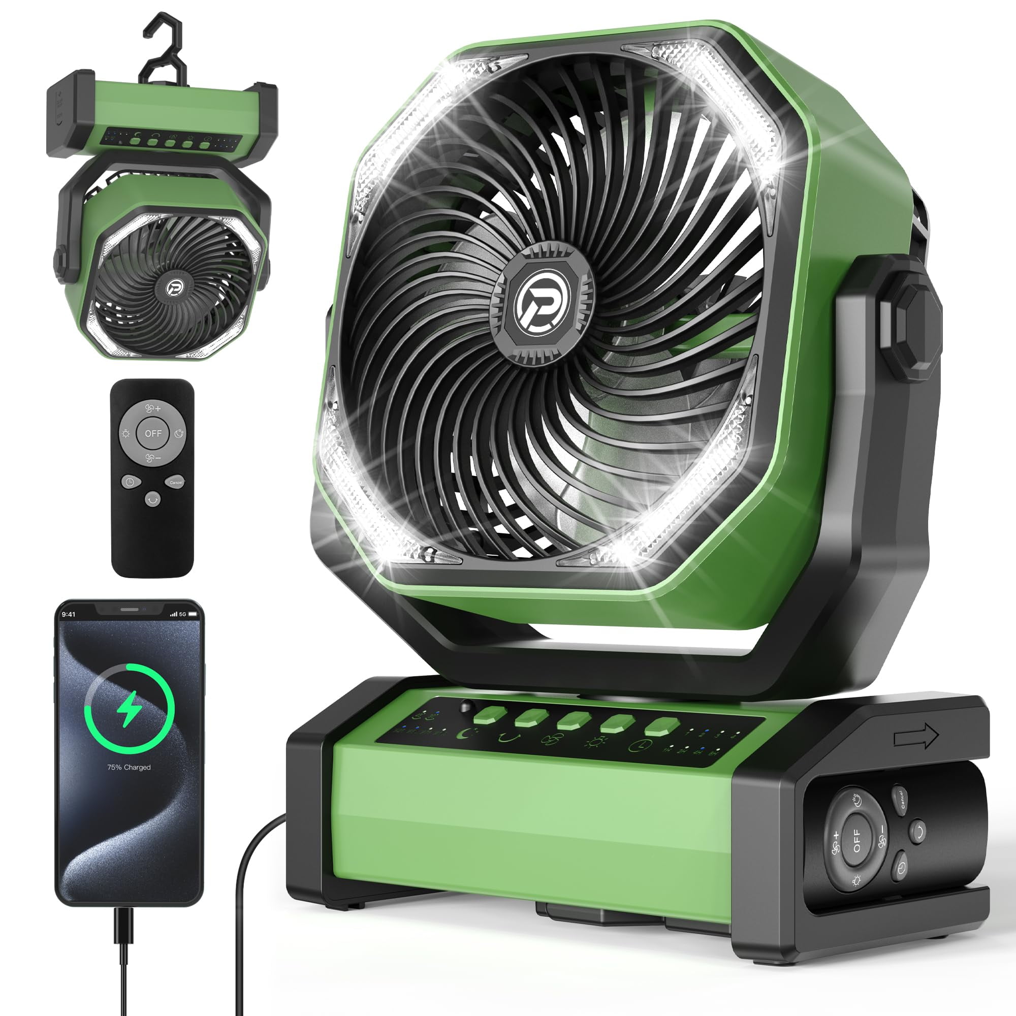 Ventilador De Camping Kitwlemen De 20000 Mah Con Luz Led Con Control Remoto De 4 Temporizadores