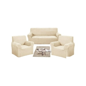 Teng Fei - Set De Fundas Cubre Sillon 3+1+1 - Modelo Cuadrille Blanco