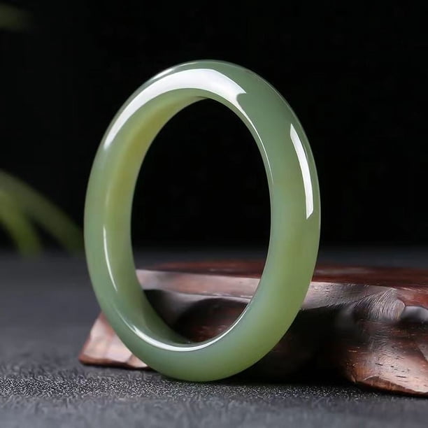 Light Greenish White Jade Stone Medium Wide Jade Bracelet Women's Bracelet, Jade Bracelet For Men & Women