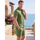 thumbnail image 4 of INSPIRE CHIC Conjunto de 2 Piezas para Hombre Camisa con Botones y Textura Jacquard y Pantalones Cortos con Cordón L Verde, 4 of 5