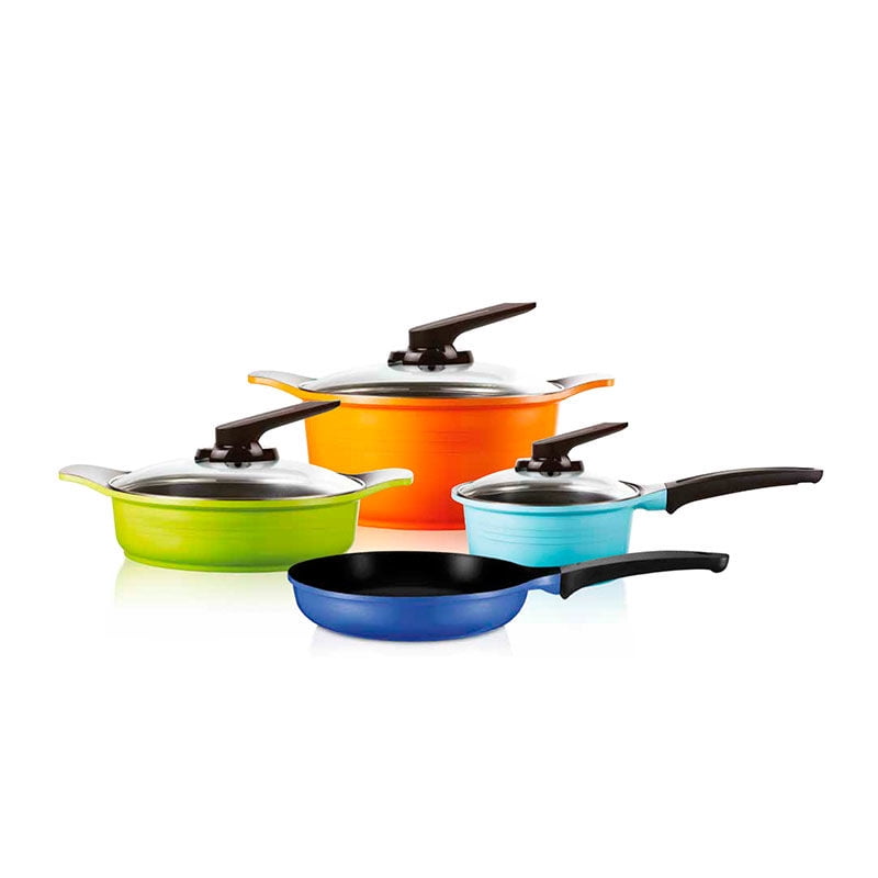 Roichen - Batería De Cocina Antiadherente 7 Piezas Coloridas