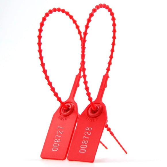 Sellos antisabotaje de plástico Leadseals (R) 1000 Pull Tite 250 mm, rojos