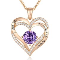 Collar Heshpaws Love Pendant Birthstone Zirconia Corazón Doble Plata