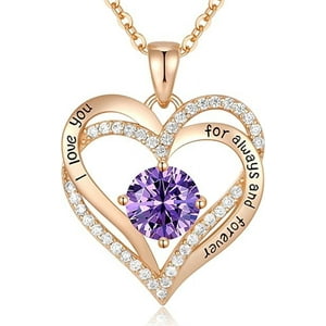 Collar Heshpaws Love Pendant Birthstone Zirconia Corazón Doble Plata