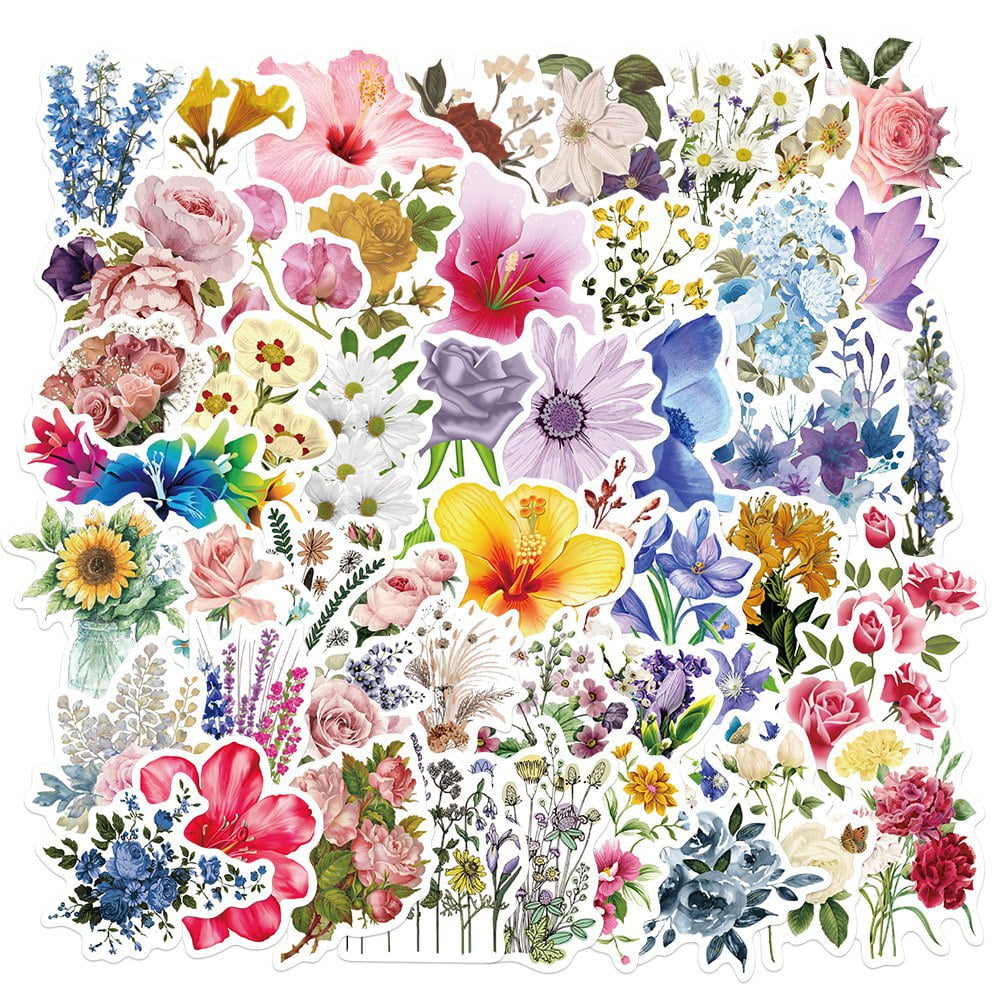 50pcs/100pcs Flower Stickers Pack, Aesthetic Flower Decals Prefect For ...