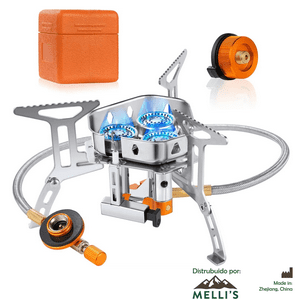 Max Gema - Cocinilla Portátil De Tres Quemadores (6800W) Más Adaptador