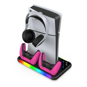Estación De Enfriamiento Rgb Aaronmei Con Ventilador Y Cargador Dual Para Controles Ps5 Y Ps5 Slim Negro