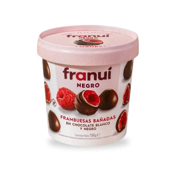 Frambuesas Bañadas Chocolate Blanco y Negro Pote, 150 g