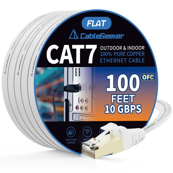 Cable Ethernet CableGeeker Cat7 blindado, plano, blanco, 30 m