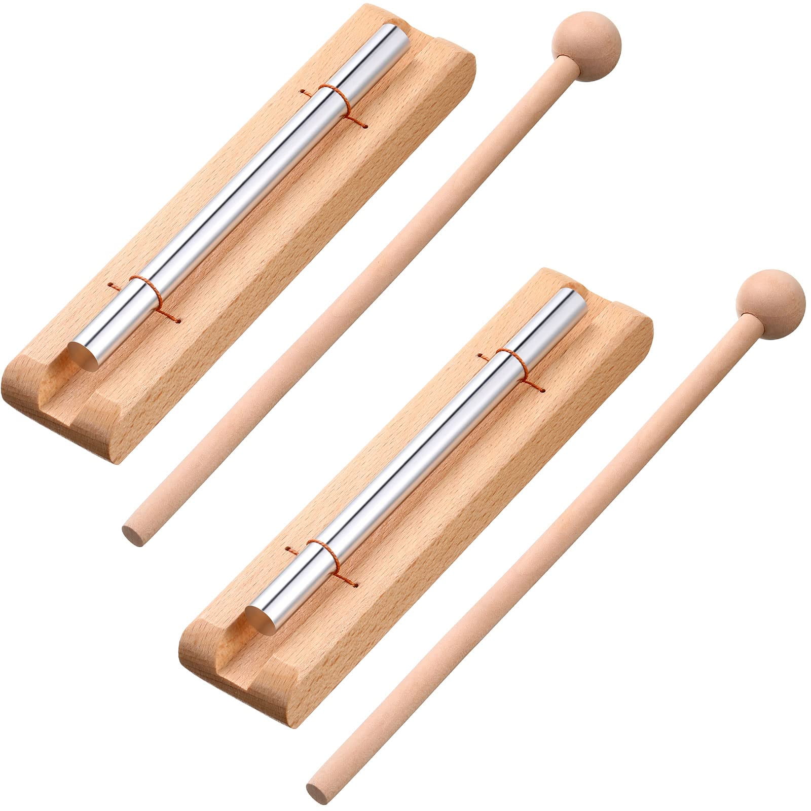 Xusx111 - 2 Paquete Solo Bar De Campana Para La Gestión De Aula, La Meditación Y La Atención Plena, Con Mallet Para La Escuela De Maestro De Oración De Yoga De Meditación (tono Único, Color De Madera)