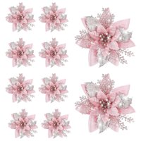 Bothyi - 10 Piezas De Flores Artificiales Con Purpurina Para Fiestas, Cementerios, Navidad, Pascua, Color Rosa