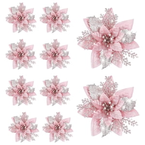 Bothyi - 10 Piezas De Flores Artificiales Con Purpurina Para Fiestas, Cementerios, Navidad, Pascua, Color Rosa