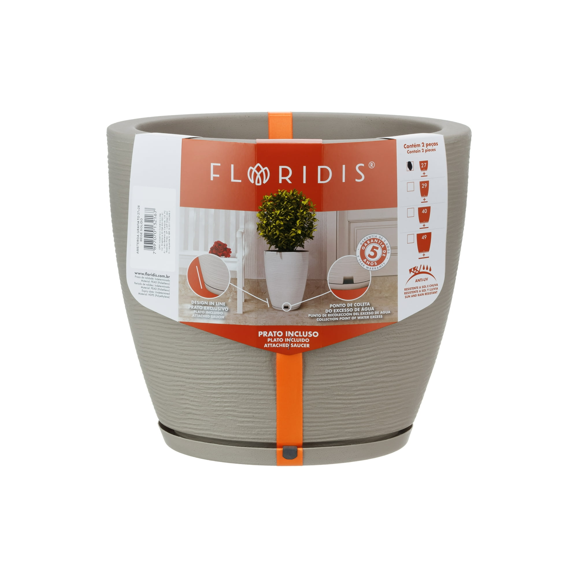 Floridis - Macetero Beige Amsterdam 28cm Alto Con Plato