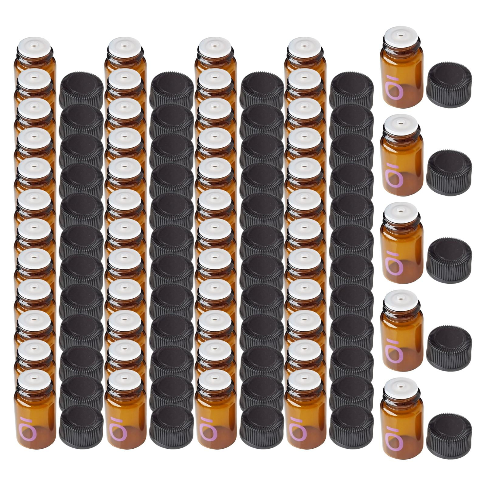Magideal - 100 Botellas De Aceite Esencial De 2 Ml Con Tapa, Botellas De Muestra, Botellas Portátiles Recargables Pequeñas, Viales De Vidrio Para Contenedores De Sin Enchufe Abatible
