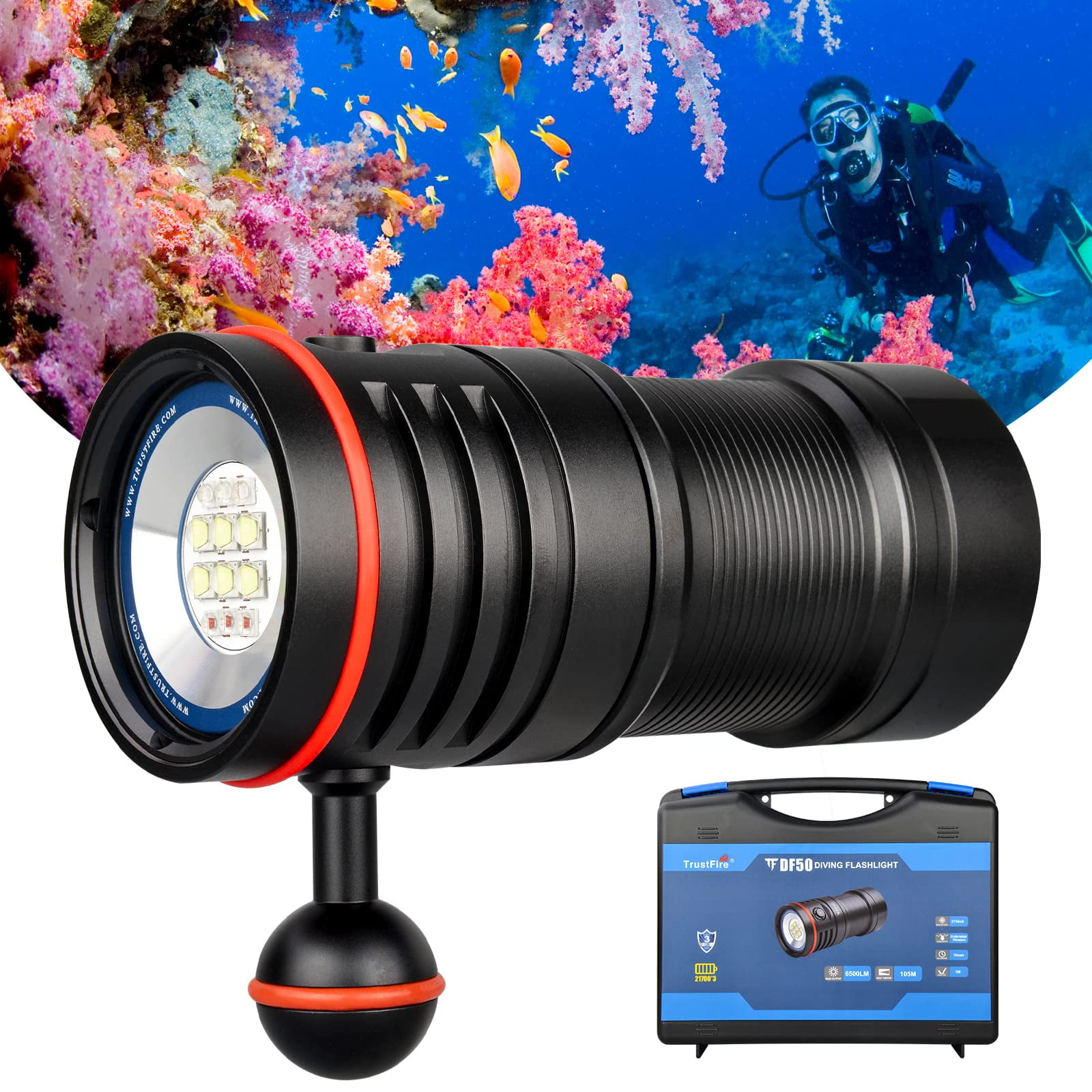 Linterna De Buceo Trustfire Df50 6500 Lúmenes 70 M Bajo El Agua