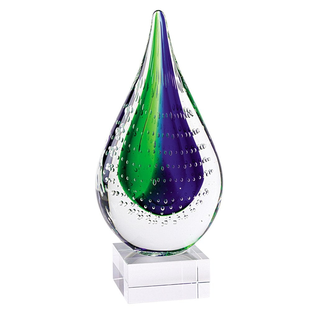 Centro De Mesa Badash J477 En Forma De Lágrima Multicolor Sobre Base De Cristal