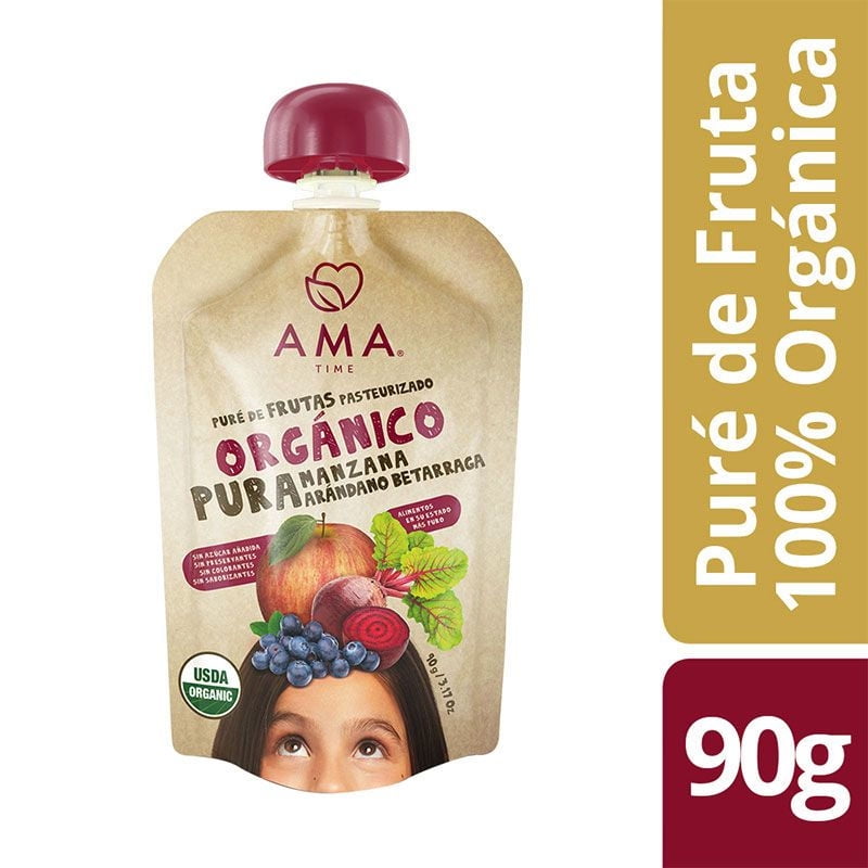 Puré De Fruta Manzana Betarraga Arándano Orgánico 90 g Ama