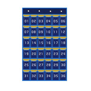 Magideal - Gráfico De Bolsillo Para El Aula Para Teléfono Móvil Y Soporte Para Calculadora, Gráfico De Bolsillo Para Colgar En La Puerta Para El Aula Con Número Azul 36 Bolsillos.