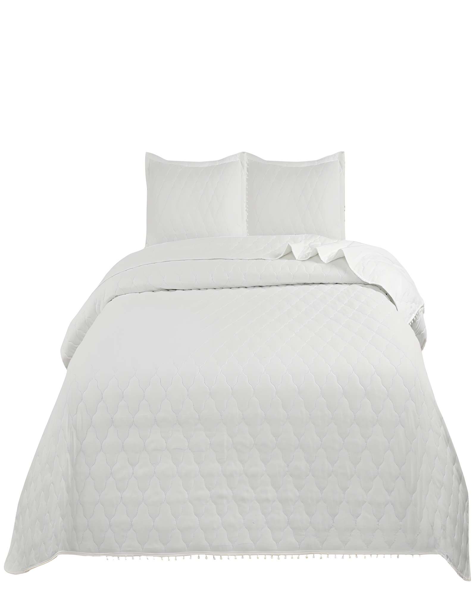 Genérico - Cubrecama Quilt De Verano Con Pompones 2 Plazas Blanco