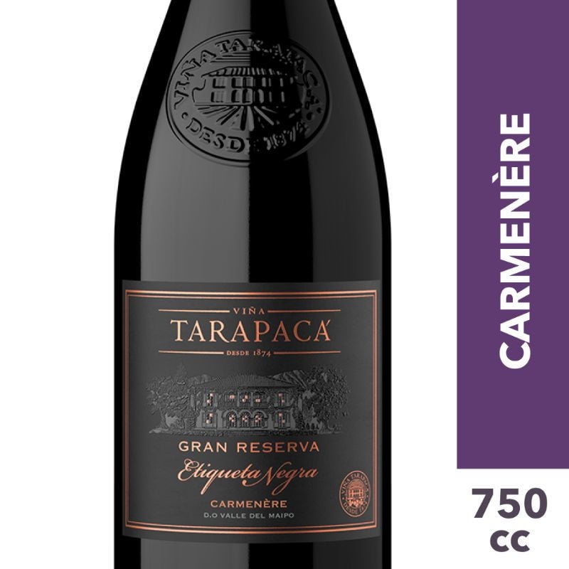 Tarapacá - Vino Tinto Carmenere Gran Reserva Etiqueta Negra 14° Botella