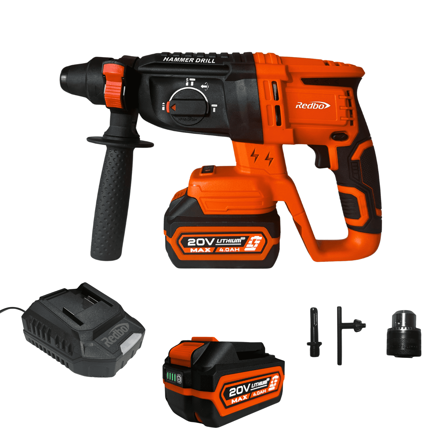 Rotomartillo Inalámbrico Redbo Rb-rh20bl (20v, Motor Brushless, Sds Plus, 2.0 Joules, Kit Con Batería 4ah)