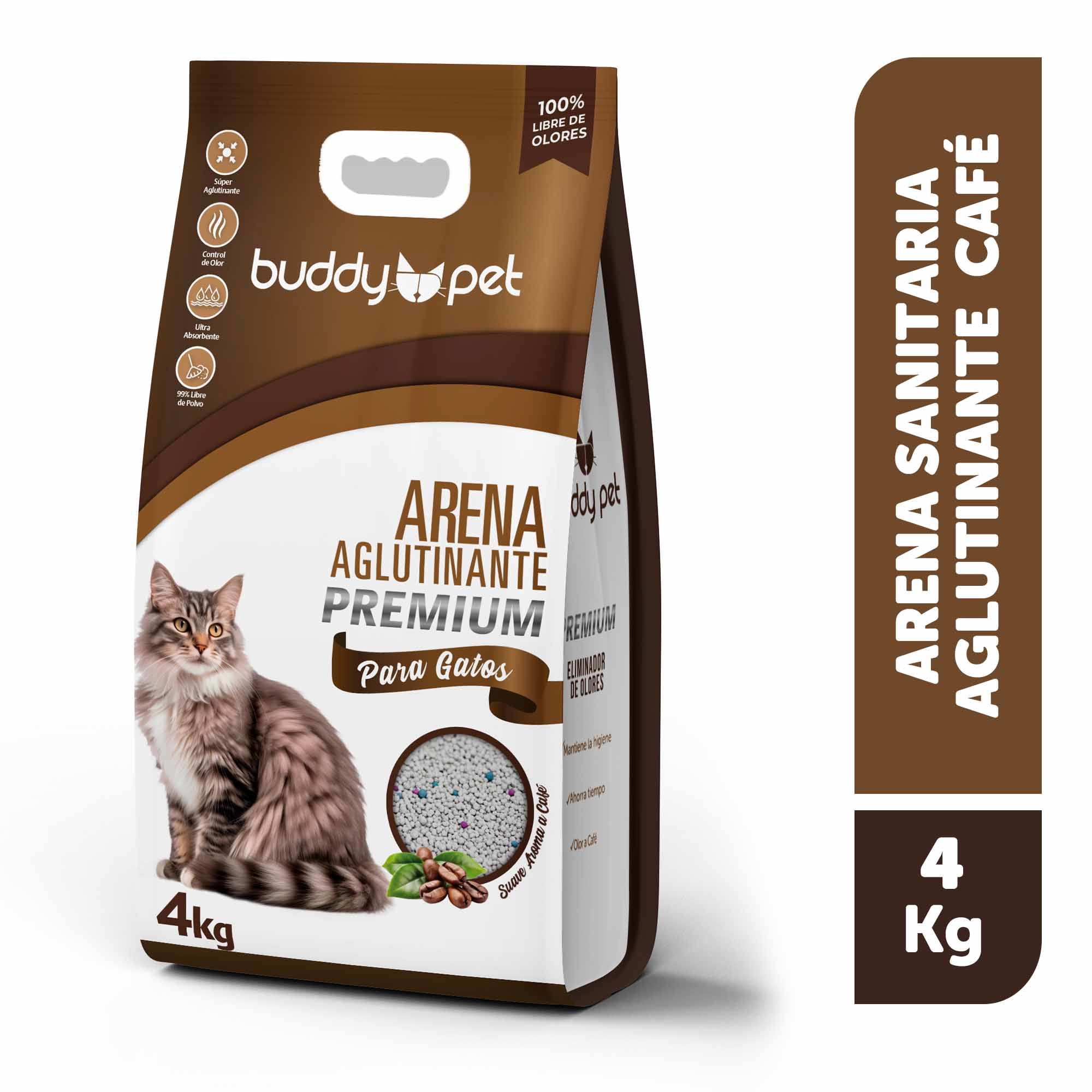 Arena Sanitaria Para Gato Aglutinante Con Aroma A Café Bolsa 4 kg Buddy Pet