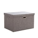 thumbnail image 1 of Cesta de almacenamiento de tela de lino con tapa, plegable, organizador de caja de almacenamiento, 1 of 5