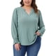thumbnail image 1 of Agnes Orinda Blusas Casuales de Talla Grande para Mujer con Ojales, Cuello en V con Muesca, Volantes, Mangas Largas, Túnica, Talla 1X, Verde Haba, 1 of 6