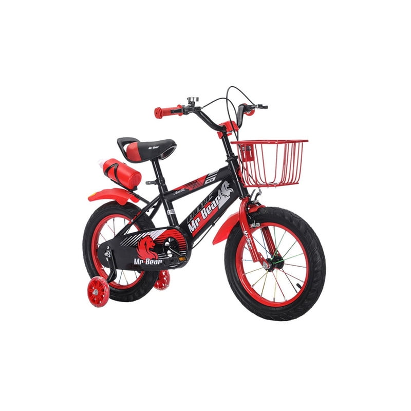 Babyluna - Bicicleta Aro 14 Con Cesta, Ruedas Luces Y Botellón De Agua Rojo