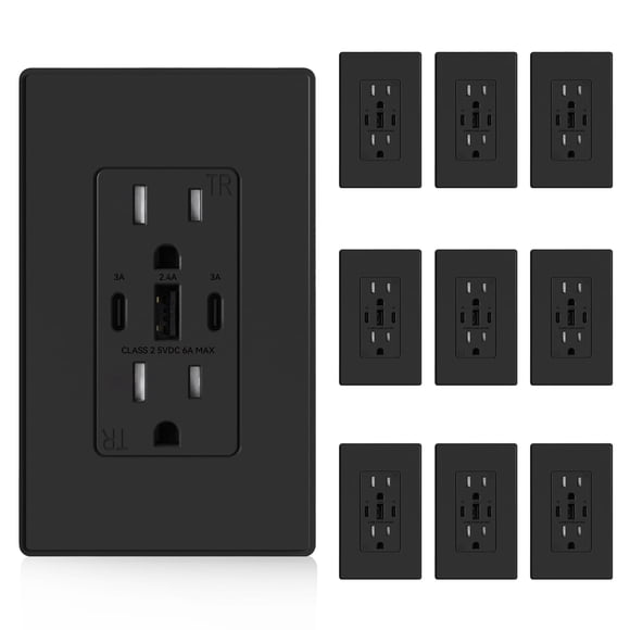 Salidas USB ELEGRP, 30 W, 6 amperios, USB C, 3 puertos, toma de pared, paquete de 10