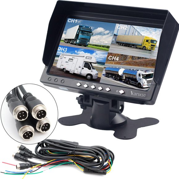Monitor Vanxse de 7" IPS de 4 canales con división cuádruple 12V-24V