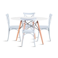 Klik Muebles - Comedor Mesa Eames 80Cm Redonda Blanca + 4 Sillas Crossback Danubio Blancas