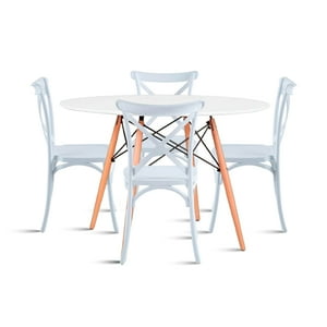 Klik Muebles - Comedor Mesa Eames 80Cm Redonda Blanca + 4 Sillas Crossback Danubio Blancas